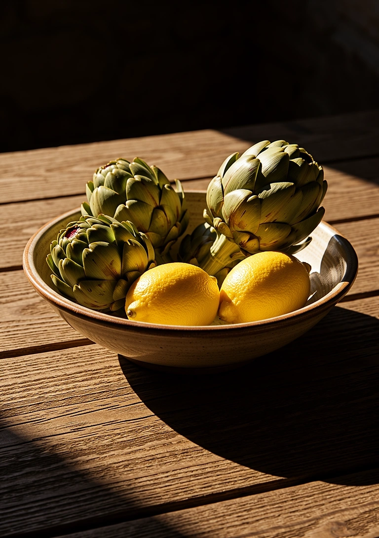 Frutas y verduras frescas en un entorno mediterráneo